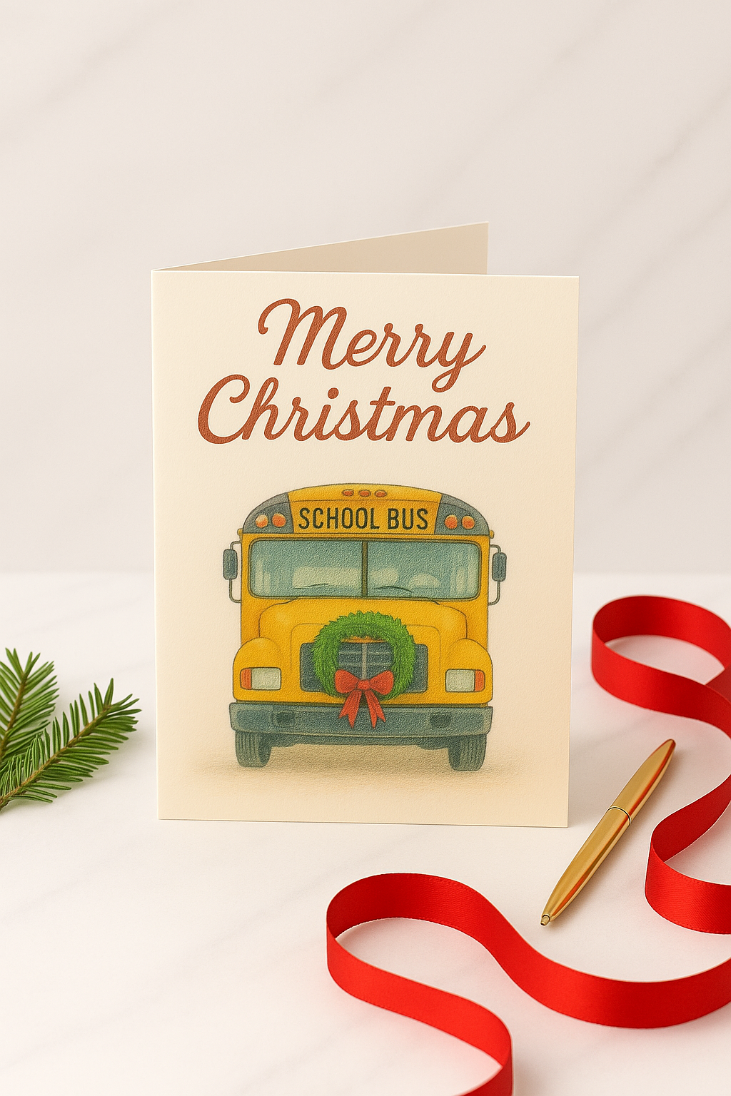 School Bus Merry Christmas – Printable Holiday Card Set