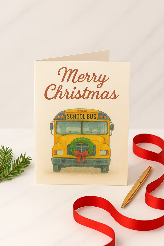 School Bus Merry Christmas – Printable Holiday Card Set