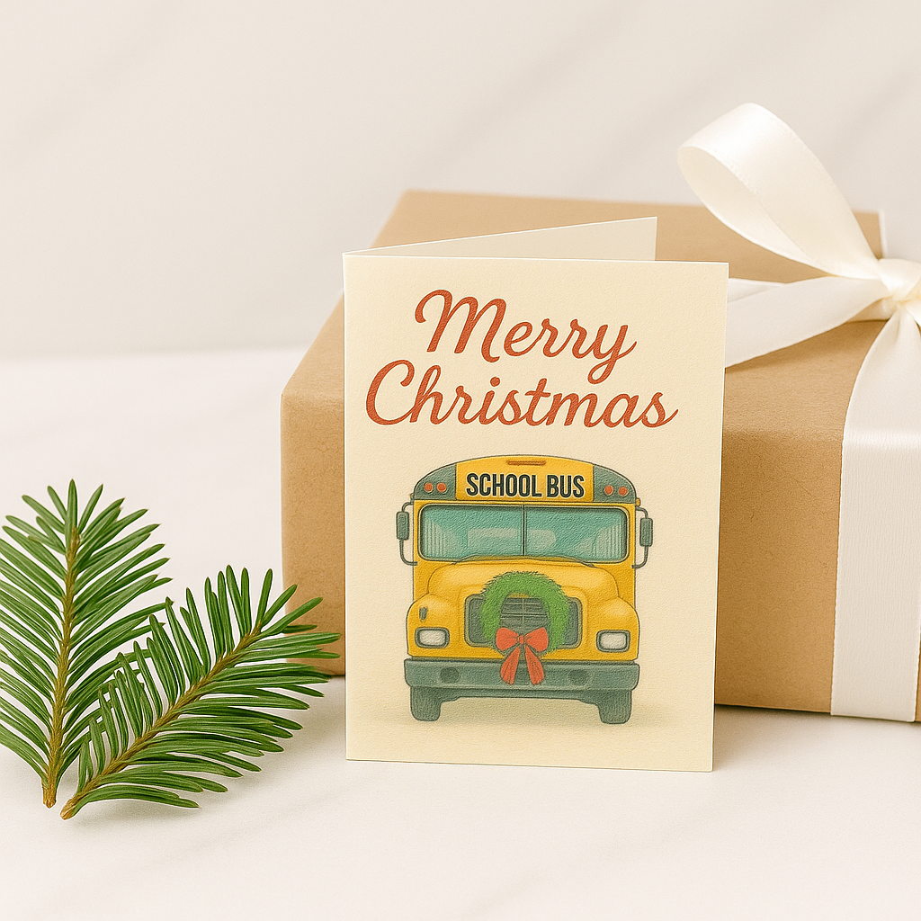 School Bus Merry Christmas – Printable Holiday Card Set