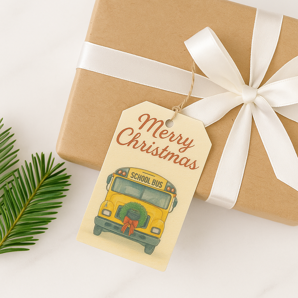 School Bus Merry Christmas – Printable Holiday Card Set