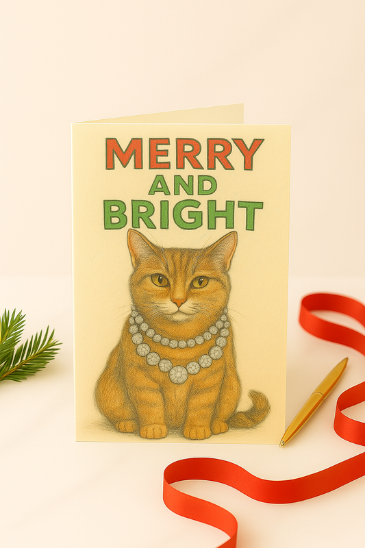 Merry & Bright Cat – Printable Holiday Card Set & Art Print (Instant Digital Download)