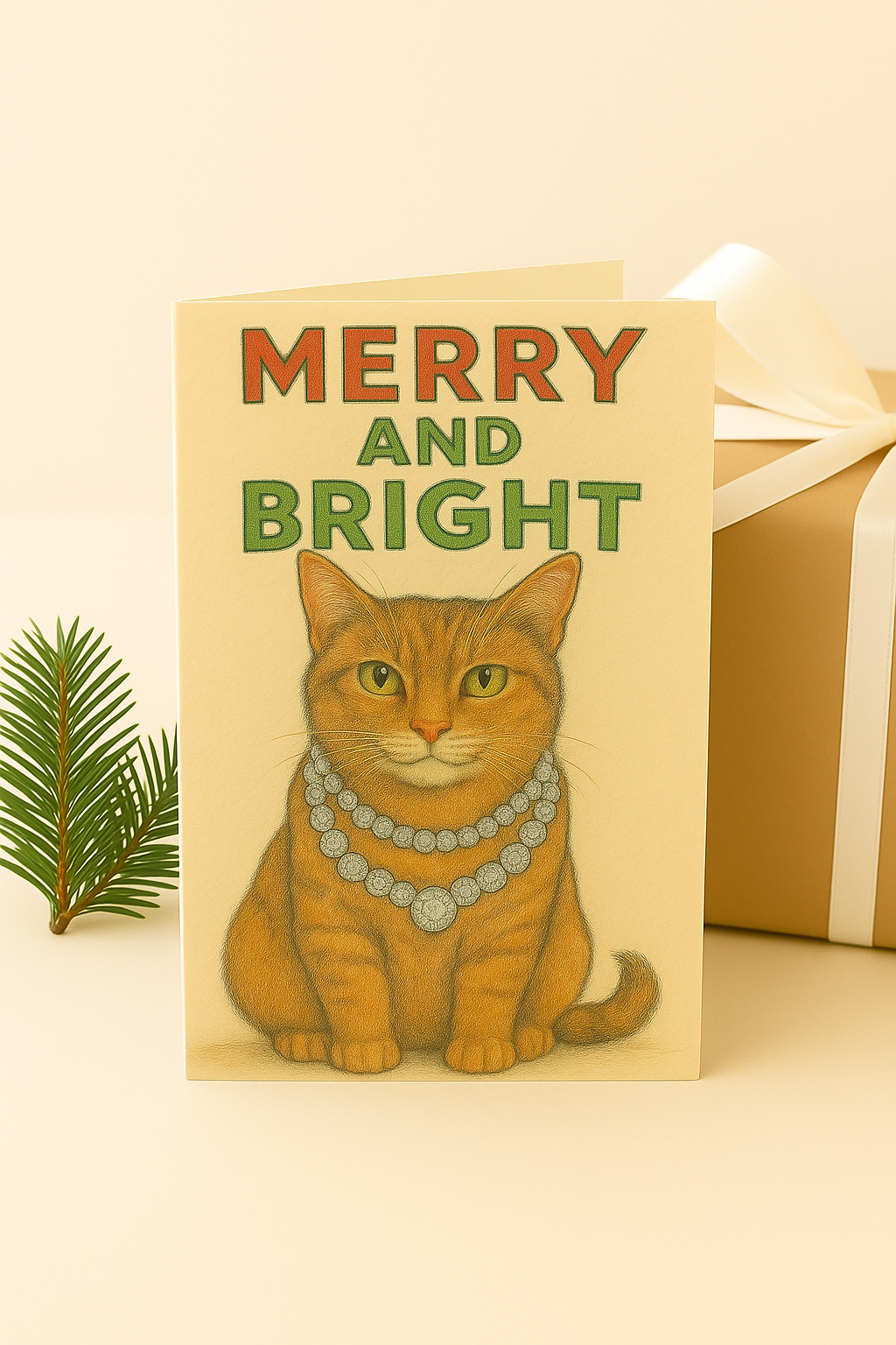 Merry & Bright Cat – Printable Holiday Card Set & Art Print (Instant Digital Download)