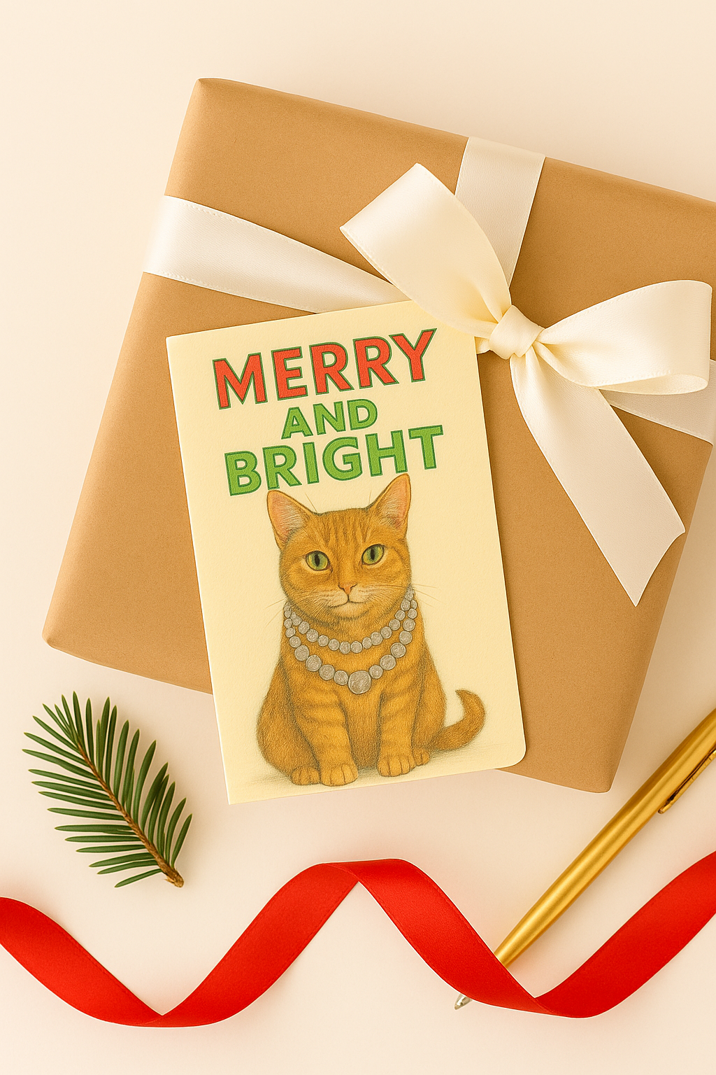 Merry & Bright Cat – Printable Holiday Card Set & Art Print (Instant Digital Download)