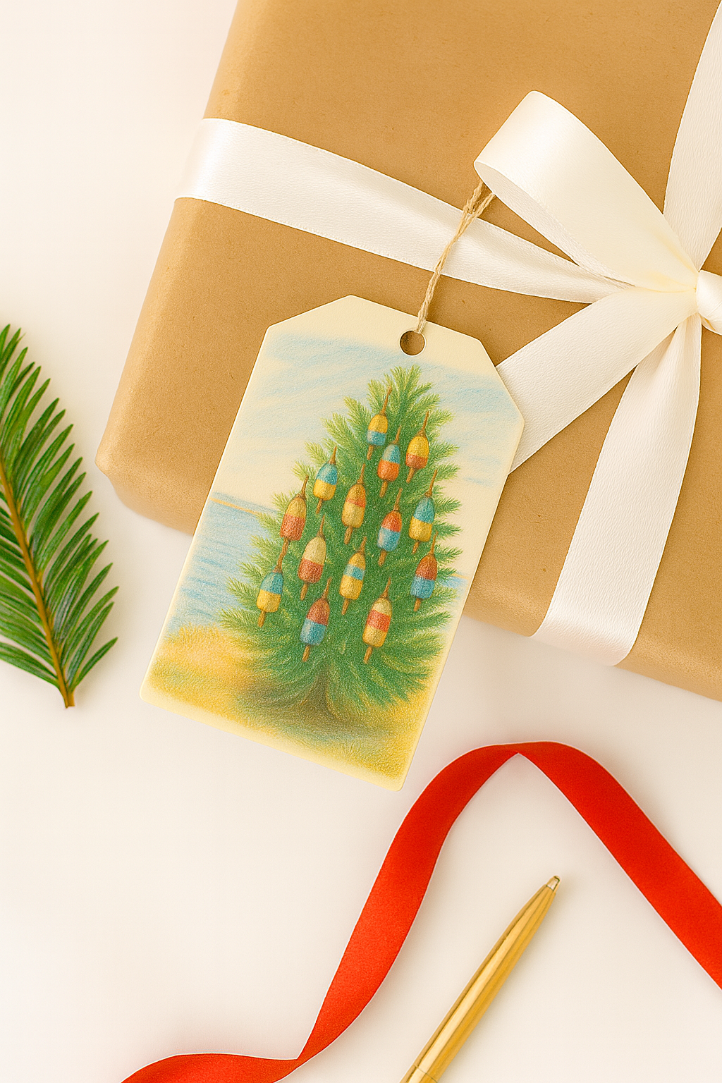 Coastal Christmas Tree with Buoys – Printable Holiday Cards & Art Print (Instant Digital Download)