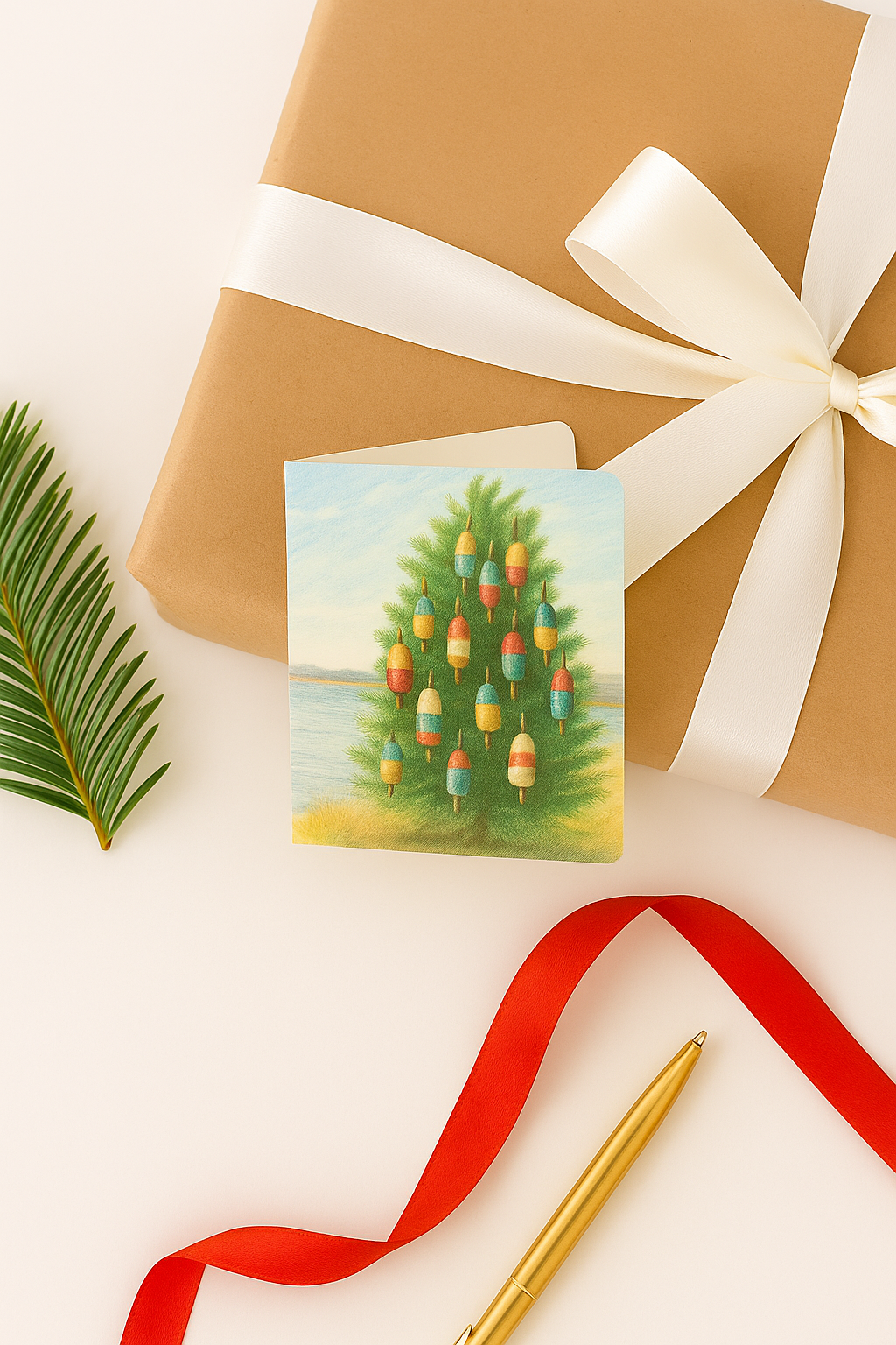 Coastal Christmas Tree with Buoys – Printable Holiday Cards & Art Print (Instant Digital Download)