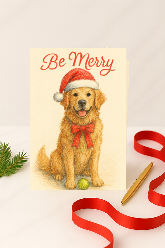 Golden Retriever “Be Merry” Holiday Card Set – Printable Digital Download