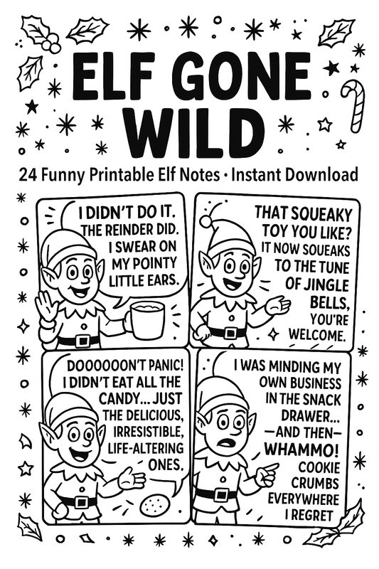 Elf Printable Kit | Elf Gone Wild – 24 Printable Elf Notes | Funny Holiday Elf Mischief Cards for Kids